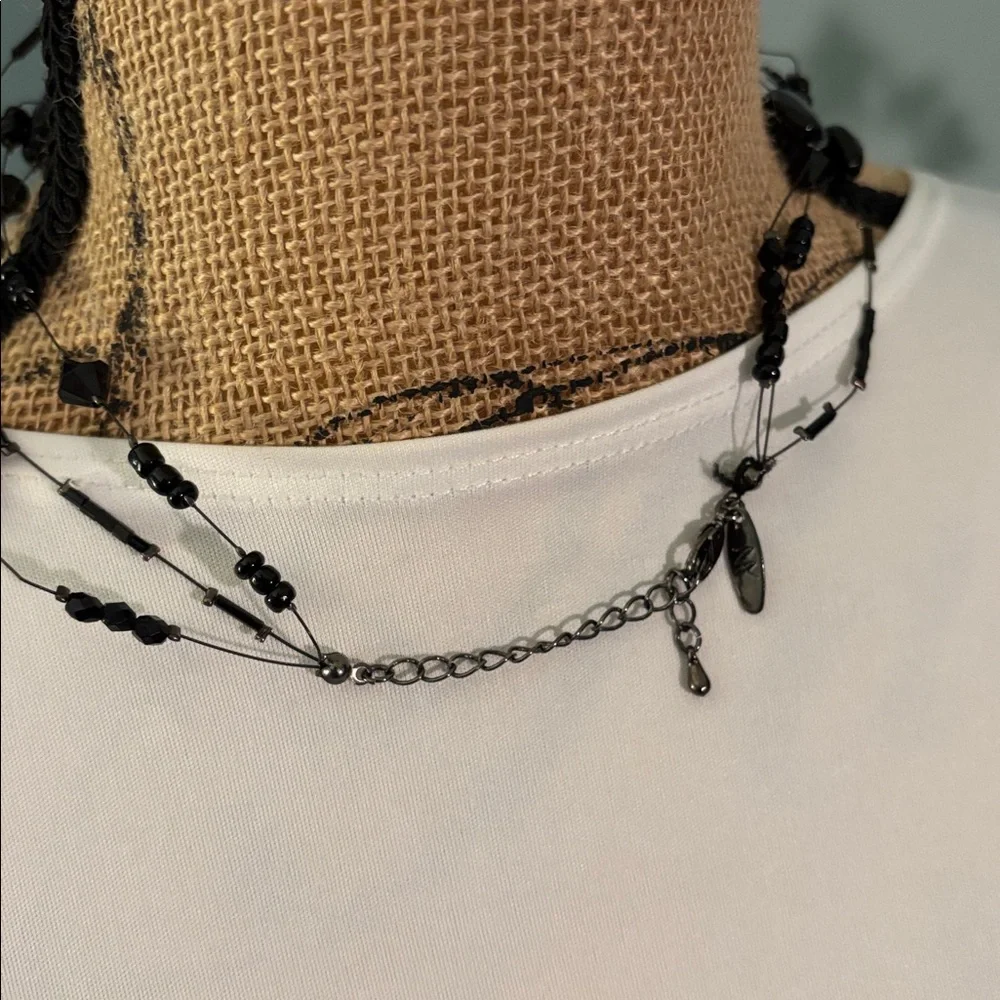 Vintage 90's New York & Company Black Bead and Wire Choker Necklace